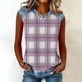 thumbnail image 1 of Uootdi Women's Sleeveless Tops Crew Neck Denim Panel Plaid Print Tops Casual Soft Waffle Knit Blouses Gift, 1 of 7