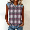 thumbnail image 1 of Uootdi Women's Sleeveless Tops Crew Neck Denim Panel Plaid Print Tops Casual Soft Waffle Knit Blouses Gift, 1 of 7