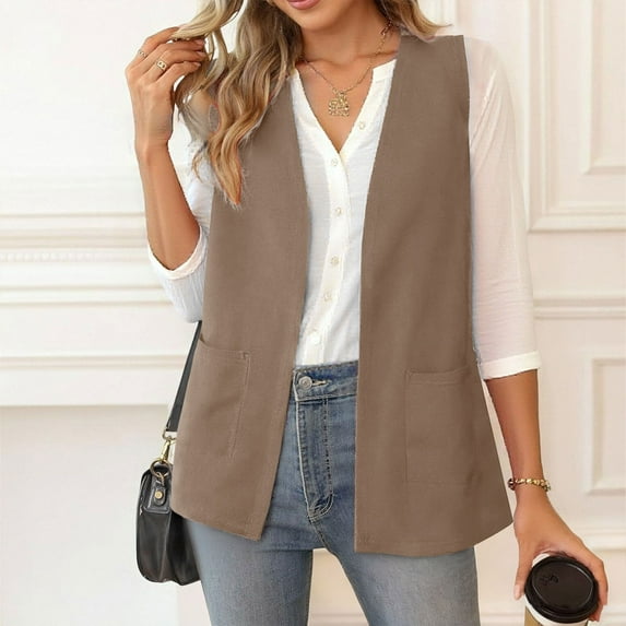 Uootdi Women's Sleeveless Vest Casual Cozy Soft Fashion Cardigan Vest Business Casual Outfits Vest with Pockets