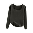 thumbnail image 1 of Uootdi Women's Square Neck Long Sleeve T Shirts Keep Warm Solid Color Blouses Gift Slim Tight Fit Tops Going Out Basic Tee, 1 of 5