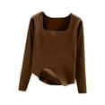 thumbnail image 1 of Uootdi Women's Square Neck Long Sleeve T Shirts Keep Warm Solid Color Blouses Gift Slim Tight Fit Tops Going Out Basic Tee, 1 of 5