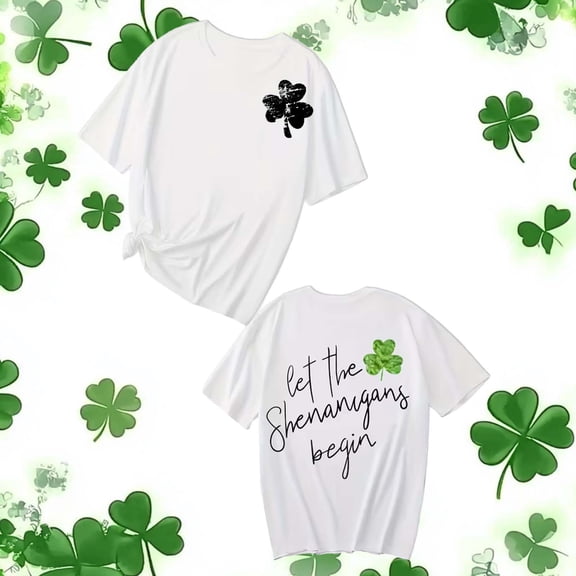 Uootdi Women's St Patrick's Day T-Shirt Lucky Irish Shamrock Clover Graphic Short Sleeve Crewneck Casual Tees Tops Gift
