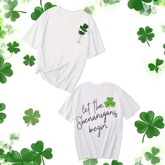 Uootdi Women's St Patrick's Day T-Shirt Lucky Irish Shamrock Clover Graphic Short Sleeve Crewneck Casual Tees Tops Gift