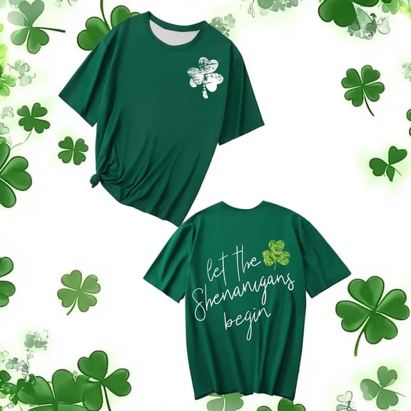 Uootdi Women's St Patrick's Day T-Shirt Lucky Irish Shamrock Clover Graphic Short Sleeve Crewneck Casual Tees Tops Gift