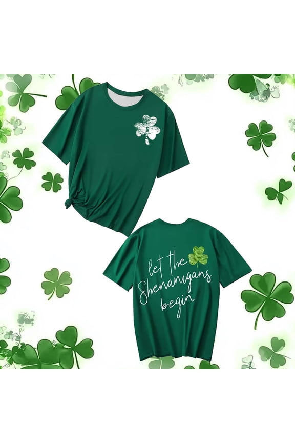 Women's St Patrick's Day T-Shirt Lucky Irish Shamrock Clover Graphic Short Sleeve Crewneck Casual Tees Tops Gift
