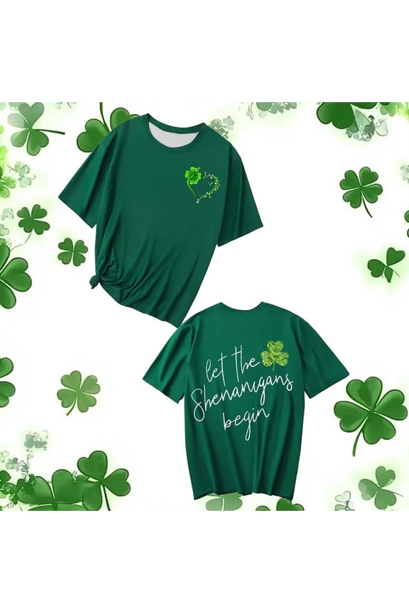 Women's St Patrick's Day T-Shirt Lucky Irish Shamrock Clover Graphic Short Sleeve Crewneck Casual Tees Tops Gift