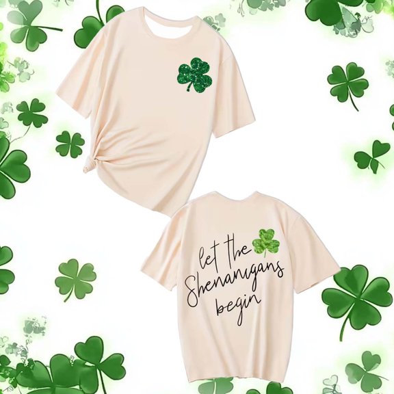 Uootdi Women's St Patrick's Day T-Shirt Lucky Irish Shamrock Clover Graphic Short Sleeve Crewneck Casual Tees Tops Gift