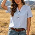 thumbnail image 1 of Uootdi Women's Striped Blouses Short Sleeve Notch Neck Button Placket Tops Everyday Style Comfortable Loose Fit Tees Gift, 1 of 7