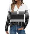thumbnail image 1 of Uootdi Women's Striped Henley Shirt Color Block Long Sleeve Button Placket Casual V Neck T Shirts With Gradient Print Soft Fabric For Women Yellow Women Top, 1 of 5