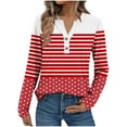 thumbnail image 1 of Uootdi Women's Striped Polka Dot Henley Shirt Color Block Long Sleeve Button Placket Casual V Neck Tunic Tops With Contrast Print Soft Fabric Trendy Fit For Women Green Women Top, 1 of 5
