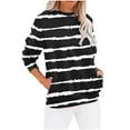 thumbnail image 1 of Uootdi Women's Striped Sweatshirt Crew Neck Long Sleeve Loose Fit Casual Fall Winter Top with Pocket Trendy Comfy Pullover Black Women Tops, 1 of 5