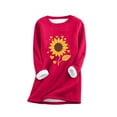 thumbnail image 1 of Uootdi Women's Sunflower Print Sherpa Lined Sweatshirt Dress Warm Pullover Casual Fall Winter Top Red Women Tops, 1 of 3