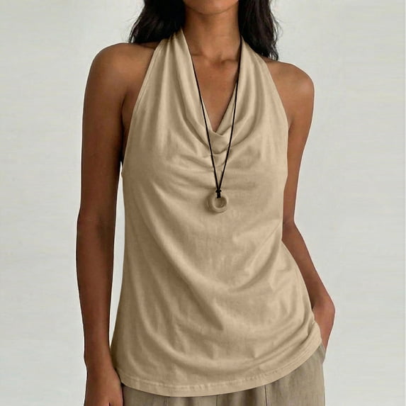 Uootdi Women's Tank Tops Sleeveless Halter Cowl Neck Solid Color Tops Casual Elegant Style Soft Stretchy Loose Fit Tank Tops Gift