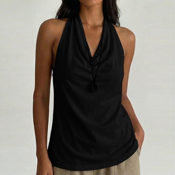 Uootdi Women's Tank Tops Sleeveless Halter Cowl Neck Solid Color Tops Casual Elegant Style Soft Stretchy Loose Fit Tank Tops Gift