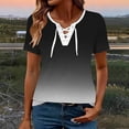 thumbnail image 1 of Uootdi Women's Tees Round Neck Short Sleeve Lace Up Gradient Print Tops Casual Street Style Soft Stretchy Relaxed Fit Tees Gift, 1 of 5