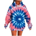 thumbnail image 1 of Uootdi Women's Tie Dye Hoodie Dress Galaxy Print Oversized Long Sleeve Pullover Kangaroo Pocket Casual Fall Festival Streetwear Trendy Loose Fit Top Hot Pink Women Tops, 1 of 5