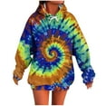 thumbnail image 1 of Uootdi Women's Tie Dye Hoodie Dress Spiral Print Oversized Long Sleeve Pullover with Kangaroo Pocket Casual Fall Festival Streetwear Trendy Loose Fit Top Yellow Women Tops, 1 of 5
