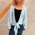 thumbnail image 1 of Uootdi Women's Tie Front Knit Cardigan Open Front Long Sleeve Crochet Sweater Casual Fall Outerwear Blue Women Top, 1 of 4