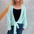 thumbnail image 1 of Uootdi Women's Tie Front Knit Cardigan Open Front Long Sleeve Crochet Sweater Casual Fall Outerwear Green Women Top, 1 of 4
