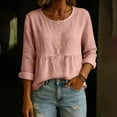 thumbnail image 1 of Uootdi Women's Tops 3/4 Sleeve Crew Neck Peplum Blouses Bohemian Casual Style Linen Blend Lightweight Breathable Relaxed Fit Shirts Gift, 1 of 6