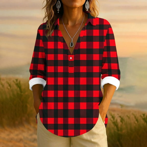 Uootdi Women's Tops Boho Graphic Long Sleeve Shirts Casual V Neck Lapel Button Vintage Gift Floral Printed Henley Blouses Fashio n