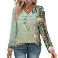thumbnail image 1 of Uootdi Women's Tops Floral Print Long Sleeve Shirts for Women Gift V Neck Blouses with Decor Button Casual Loose Fit Trendy, 1 of 7