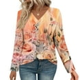 thumbnail image 1 of Uootdi Women's Tops Floral Print Long Sleeve Shirts for Women Gift V Neck Blouses with Decor Button Casual Loose Fit Trendy, 1 of 7