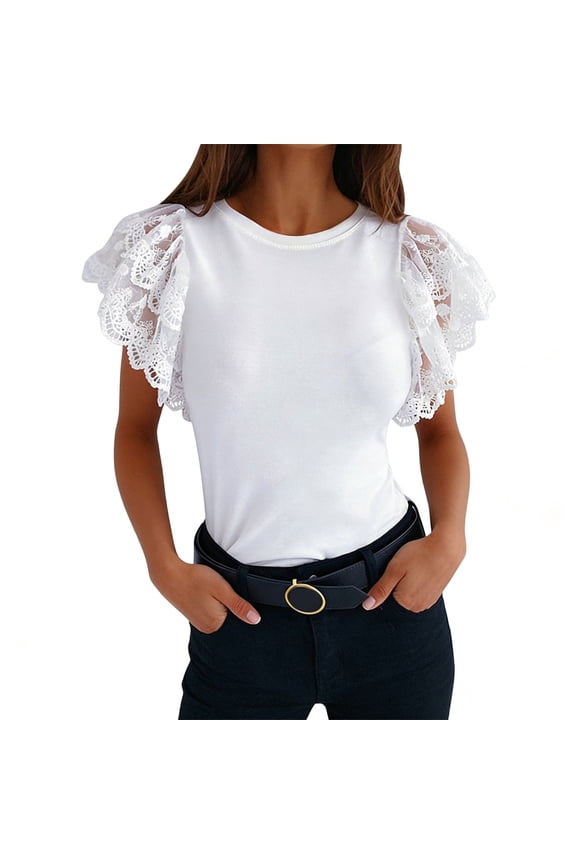 Women's Tops Short Sleeve Floral Embroidered Puff Sleeve Blouses Party Daily Style Soft Breathable Slim Fit Tees Gift