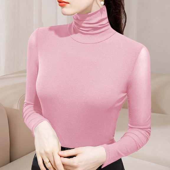 Uootdi Women's Turtleneck Long Sleeve Shirts Lightweight Cropped Y2K Going Out Basic Top Slim Fit Fall Fashion T-Shirts