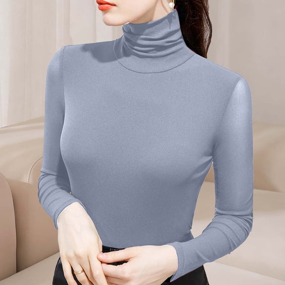 Uootdi Women's Turtleneck Long Sleeve Shirts Lightweight Cropped Y2K Going Out Basic Top Slim Fit Fall Fashion T-Shirts