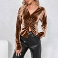 thumbnail image 1 of Uootdi Women's Twist Split Front Velvet Long Sleeve Shirts Ruched Elagant Party Blouse Dressy Business Casual Tops Gift, 1 of 6