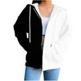 thumbnail image 1 of Uootdi Women's Two Tone Hoodie Jacket Zip Up Contrast Color Casual Oversized Sweatshirt Trendy Fall Fashion Outerwear Black Women Tops, 1 of 5