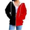 thumbnail image 1 of Uootdi Women's Two Tone Hoodie Jacket Zip Up Contrast Color Casual Oversized Sweatshirt Trendy Fall Fashion Outerwear Red Women Tops, 1 of 5