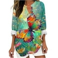 thumbnail image 1 of Uootdi Women's V - Neck Long Sleeve Shirt, Colorful Butterfly Floral Print,Artistic Fresh Blouse, Casual Daily Wear Top Multicolor Women Top, 1 of 4