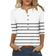 thumbnail image 1 of Uootdi Womens 3/4 Sleeve T Shirts Summer Tops Trendy V Neck Button Pinstripe Down Shirts Basic Tees Summer Outfits Black Womens Tops, 1 of 5