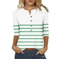 thumbnail image 1 of Uootdi Womens 3/4 Sleeve T Shirts Summer Tops Trendy V Neck Button Pinstripe Down Shirts Basic Tees Summer Outfits Green Womens Tops, 1 of 5