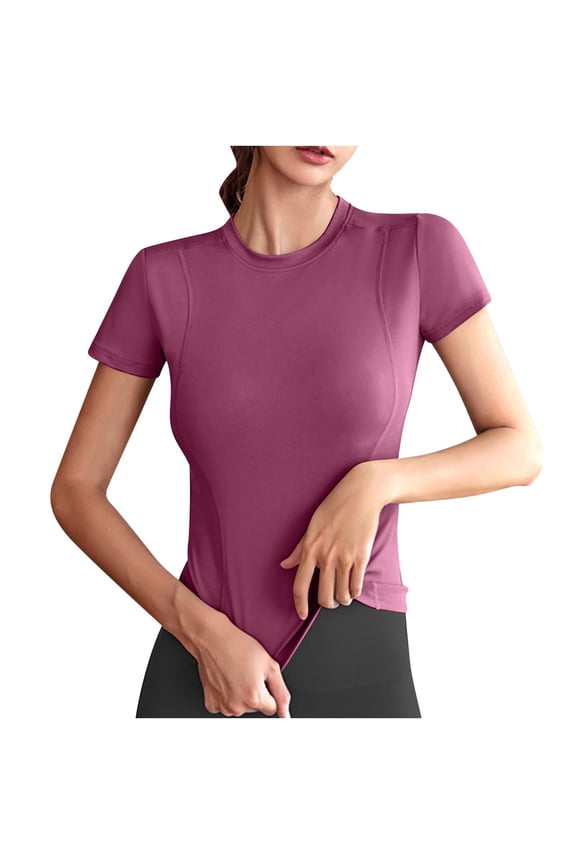 Womens Athletic Tops Crew Neck Short Sleeve Slim Fit Stretchy Breathable Pullovers Workout Gym Tops Active Sport Style Gift