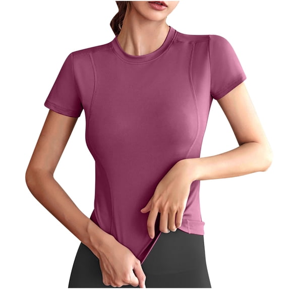 Uootdi Womens Athletic Tops Crew Neck Short Sleeve Slim Fit Stretchy Breathable Pullovers Workout Gym Tops Active Sport Style Gift