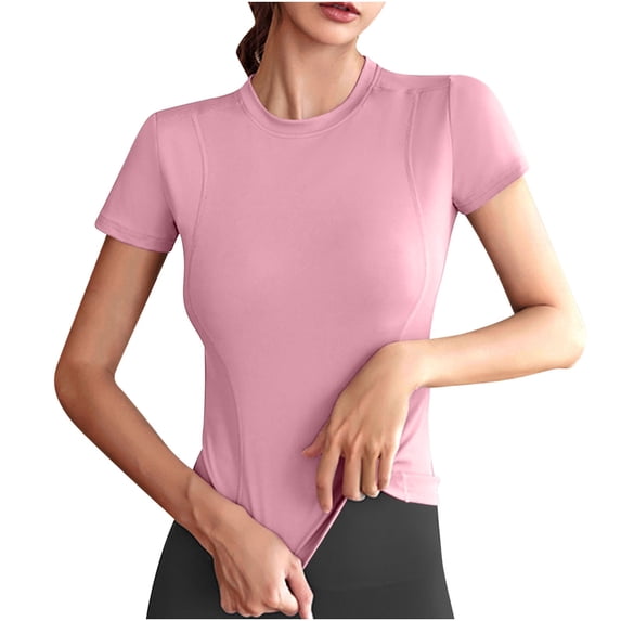 Uootdi Womens Athletic Tops Crew Neck Short Sleeve Slim Fit Stretchy Breathable Pullovers Workout Gym Tops Active Sport Style Gift