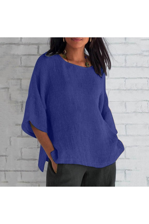 Womens Batwing Sleeve Tops Side Split Linen Fabric Loose Fit Stretchy Breathable Blouses Casual Lagenlook Style Gift