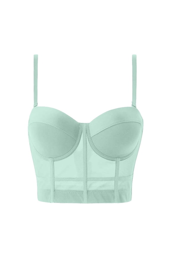Womens Bustier Cropped Tops Vests Mesh Push Up Slim Fit Spaghetti Straps Versatile Casual Bra Tops Gift