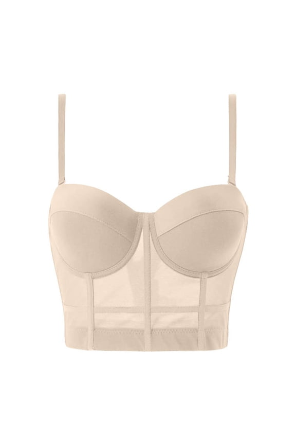 Womens Bustier Cropped Tops Vests Mesh Push Up Slim Fit Spaghetti Straps Versatile Casual Bra Tops Gift
