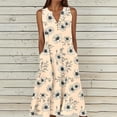 thumbnail image 1 of Uootdi Womens Casual Dresses Boho Floral Print Sleeveless V Neck Pocket Relaxed Fit Tunic Dresses Midi Dresses Gift, 1 of 5