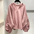 thumbnail image 1 of Uootdi Womens Casual Hoodies Puff Sleeve Sweatshirts V Neck Drawstring Loose Fit Pullover Top Solid Color Fall Clothes Gift, 1 of 3