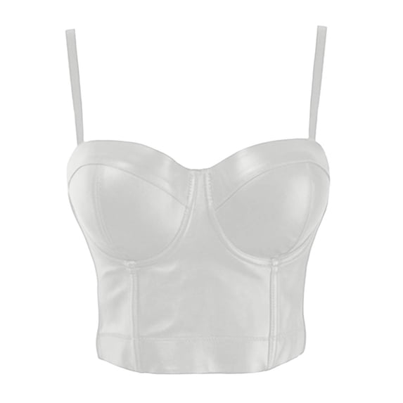 Uootdi Womens Crop Tops Bustier Vests Faux Leather Push Up Spaghetti Straps Slim Fit Edgy Evening Party Tops Gift