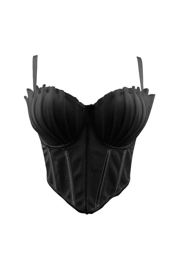 Womens Crop Tops Bustier Vests Ribbed Texture Scalloped Neckline Push Up Spaghetti Straps Slimming Corset Party Tops Gift