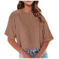 thumbnail image 1 of Uootdi Womens Cropped Tops Oversized Short Sleeve Crew Neck Casual Loose Fit Lightweight Basic Trendy Summer Tees Gift, 1 of 7