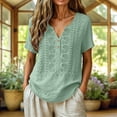 thumbnail image 1 of Uootdi Womens Embroidered Blouses Short Sleeve Split Neck with Floral Embroidered Placket Retro Chic Style Soft Comfortable Everyday Tops Gift, 1 of 9