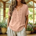 thumbnail image 1 of Uootdi Womens Embroidered Blouses Short Sleeve Split Neck with Floral Embroidered Placket Retro Chic Style Soft Comfortable Everyday Tops Gift, 1 of 9
