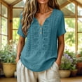 thumbnail image 1 of Uootdi Womens Embroidered Blouses Short Sleeve Split Neck with Floral Embroidered Placket Retro Chic Style Soft Comfortable Everyday Tops Gift, 1 of 9